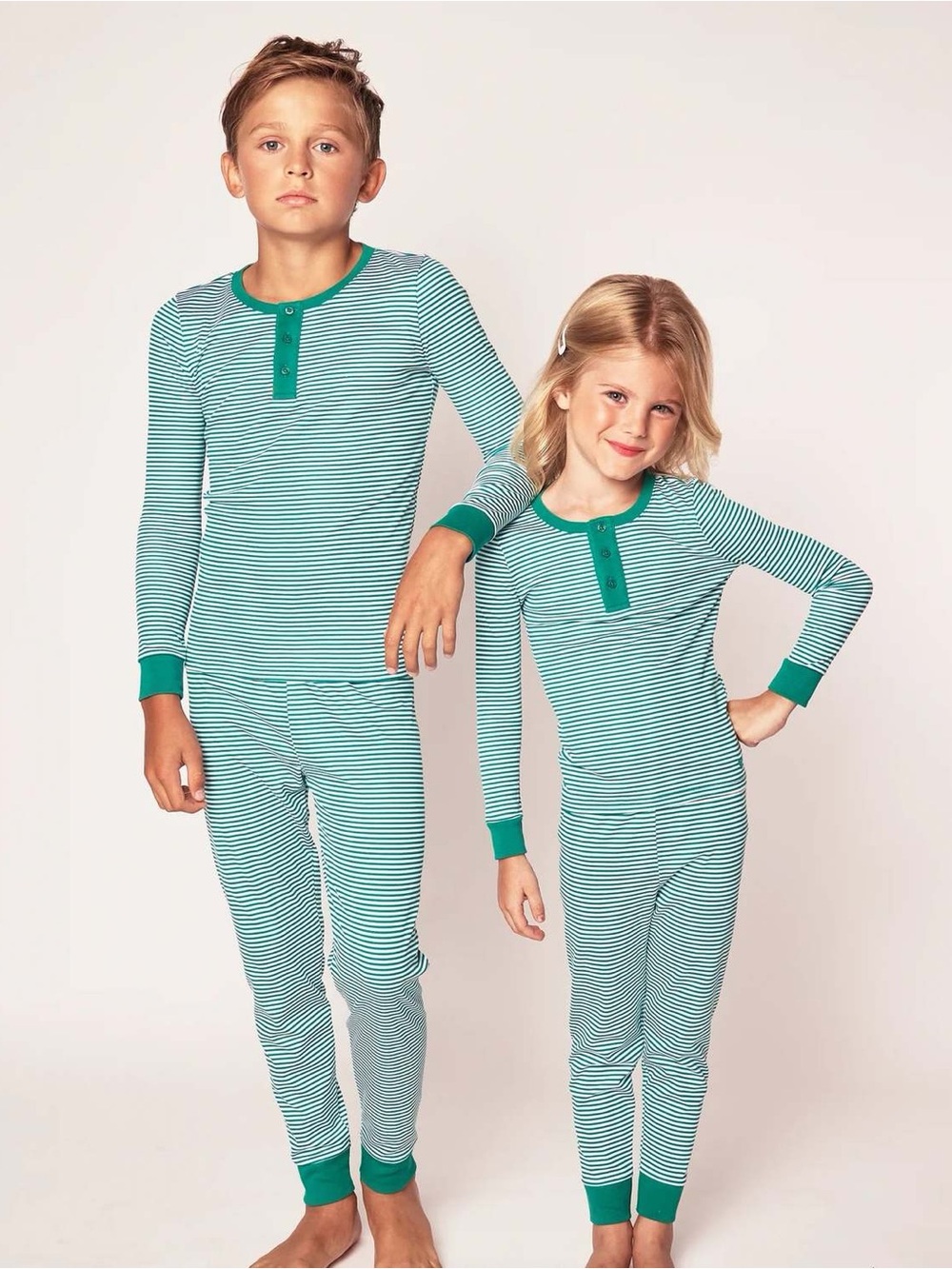 Petite Plume Kids’ Green Stripe Pima Cotton Snug Fit Pajama Set—4T